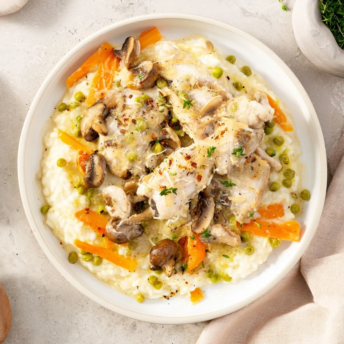 Steaming, creamy All-in-One Pan Creamy Chicken and Wild Rice: a delicious, flavorful dinner ready in a skillet.