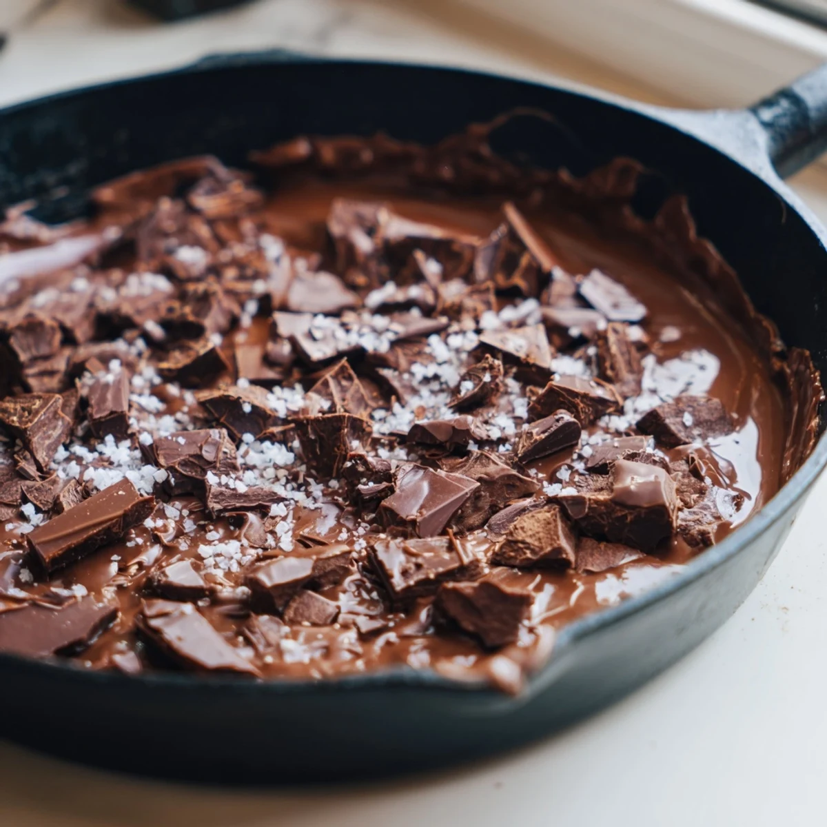 Warm chocolate chunk skillet cookie, a warm, golden dessert with rich, melty chocolate chunks.