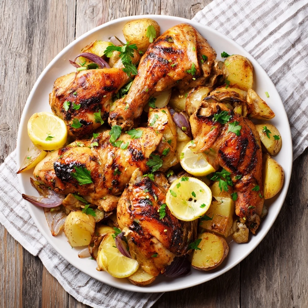 Easy weeknight meal: steaming One-Dish Baked Chicken Thighs, perfectly cooked with a medley of herbs, ready to be enjoyed.