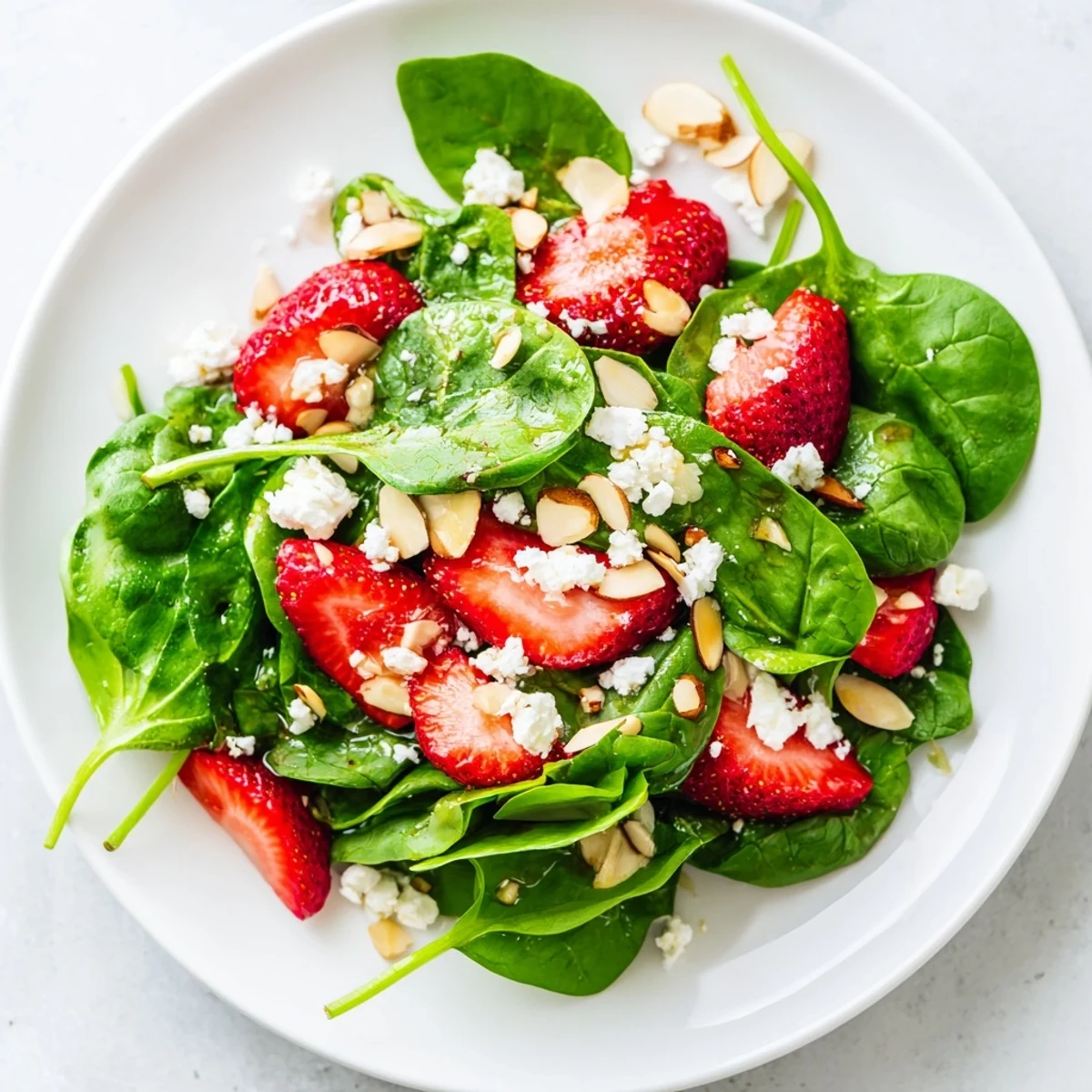 Vibrant Strawberry Spinach Salad with fresh strawberries, tangy feta, and a balsamic vinaigrette.