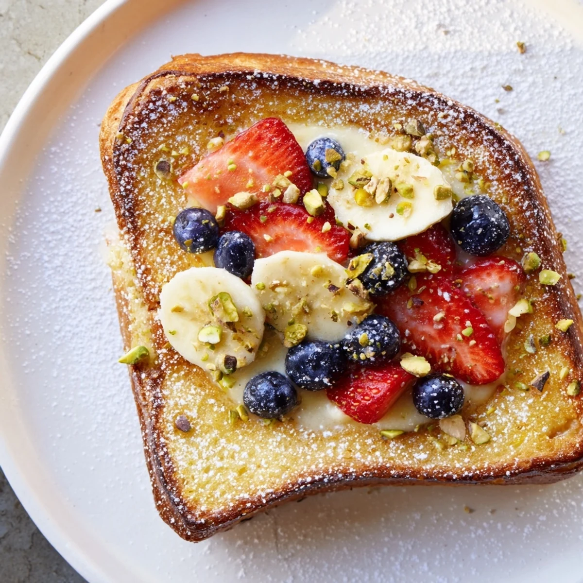 Golden-brown Viral Yogurt Toast, served with fresh, colorful berries ready for a delicious breakfast.