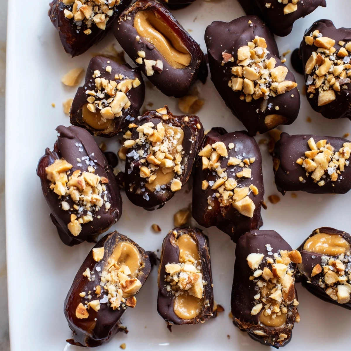 Sweet Date Bark Snickers-Style, layered with creamy peanut butter and dark chocolate, looks irresistible.