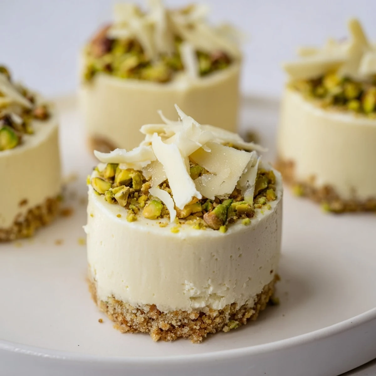 Elegant Pistachio Cheesecake Bites—creamy, bite-sized desserts with a vibrant green filling and crunchy crust.