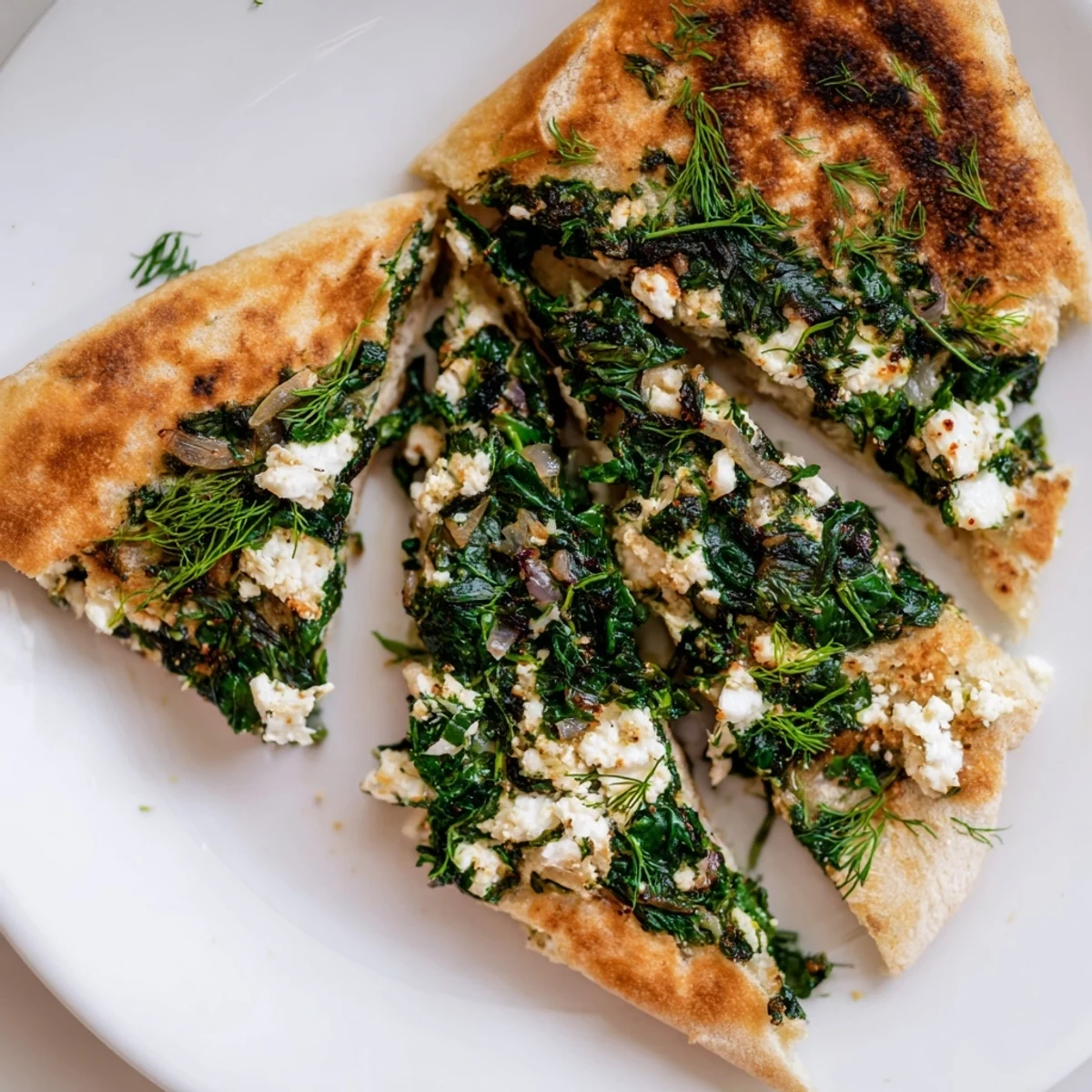 Golden-crusted Turkish Spinach & Feta Flatbread, filled with a savory spinach and feta filling, ready to serve.