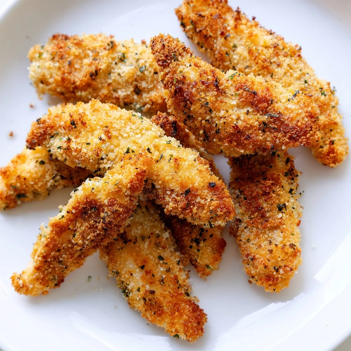 Tender chicken strips coated in crunchy panko breadcrumbs, arranged on a baking sheet ready to serve.