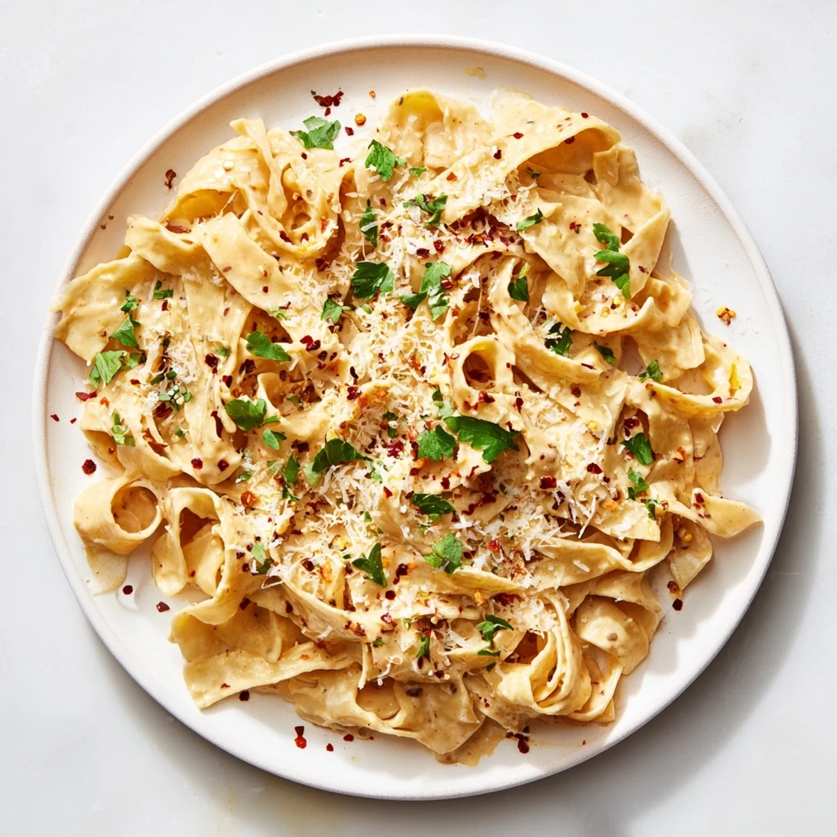 Creamy sriracha honey pasta tossed in a glossy garlic butter sauce, garnished with fresh parsley and parmesan for a spicy-sweet dinner.