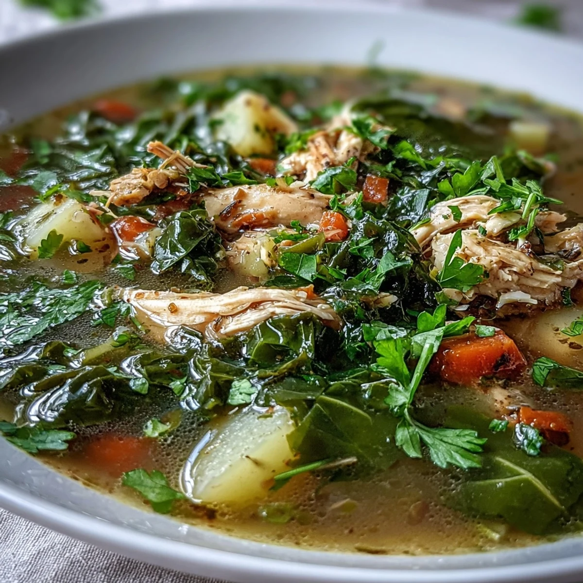 Hearty Collard Greens Chicken Soup, brimming with tender chicken and vibrant greens.