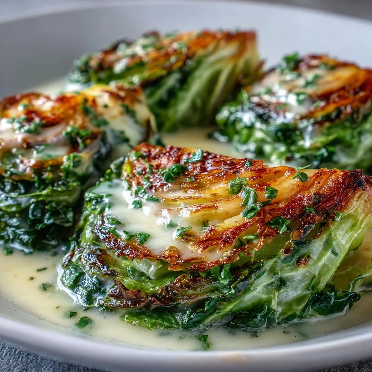 Steaming wedges of Herby Cabbage in Parmesan Broth, simmered with thyme and garlic for a savory aroma.