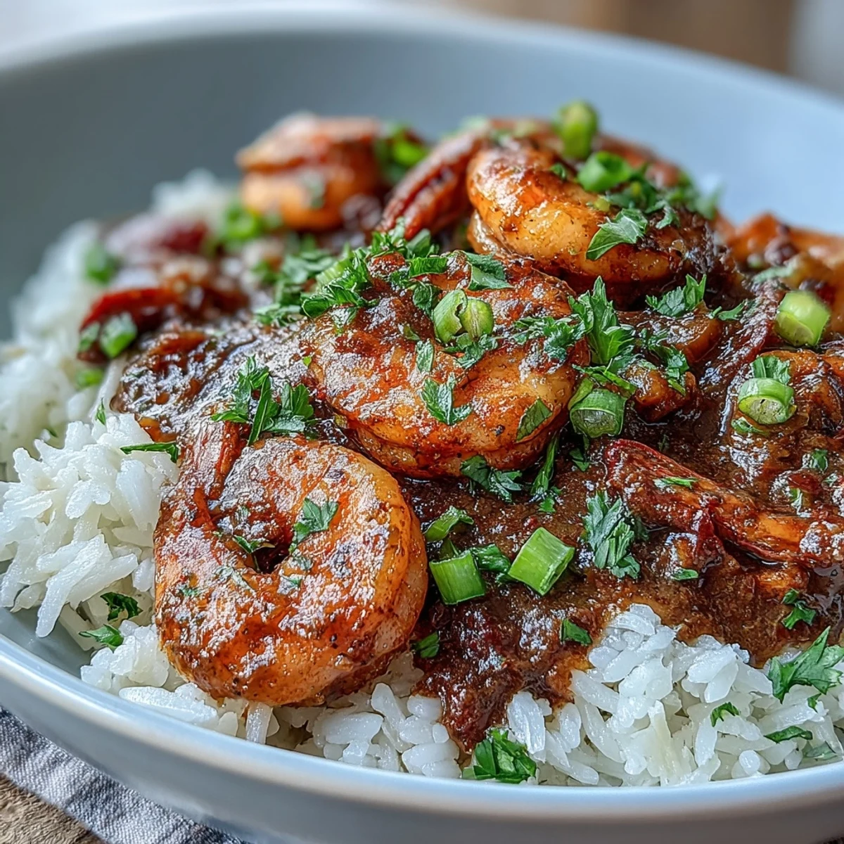 Steaming bowl of Classic New Orleans Étouffée, highlighting the succulent shrimp and creamy Cajun-spiced sauce perfect for a hearty dinner.