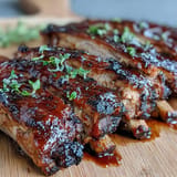 Slow-cooked, tender Father's Day BBQ ribs served family-style with dipping sauces galore.