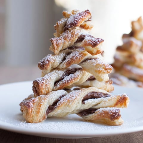 Golden Nutella Pastry Christmas Trees, baked until puffed and crispy, a perfect holiday dessert.