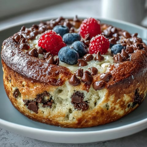 Freshly baked Baked Protein Pancake Bowl with golden edges, topped with peanut butter and fresh blueberries for a healthy start.