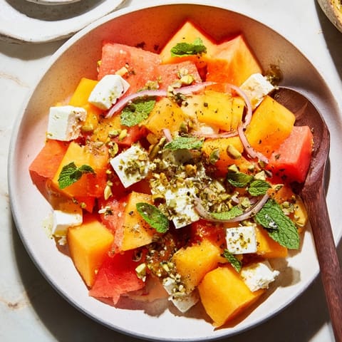 Fresh Watermelon and Feta Salad with Balsamic Glaze: a refreshing summer salad topped with a tangy balsamic drizzle.