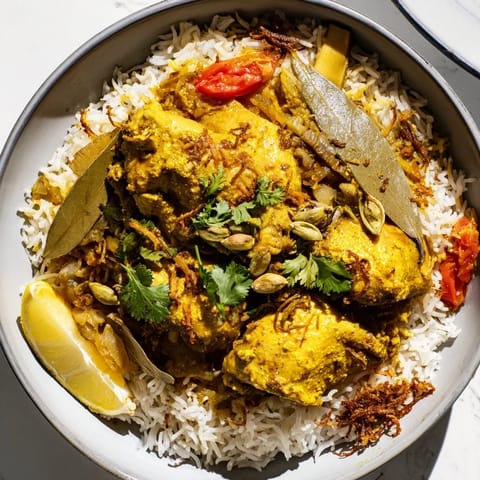The vibrant, colorful spices in this Easy Chicken Biryani blend with fluffy basmati rice.