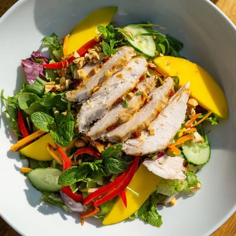 Tender chicken and sweet mango star in this refreshing Thai Mango Chicken Salad recipe, bursting with flavor.