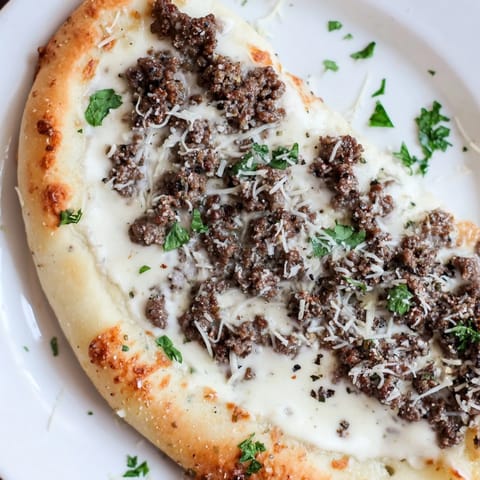 Ground Beef Alfredo Pizza