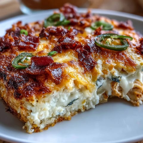 Keto Jalapeño Popper Chicken Casserole with Cauliflower Rice - a creamy, cheesy, and spicy low-carb dish with tender chicken, smoky bacon, and cauliflower rice.