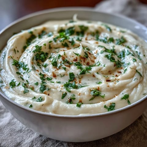 Velvety cauliflower and sweet onion soup, blended until smooth and topped with a drizzle of olive oil, served with crusty bread.  
