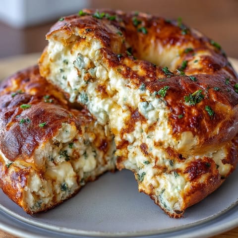 A close-up of golden-brown Jalapeño Cheddar Protein Bagels with bubbling cheese and fresh jalapeño slices on top.