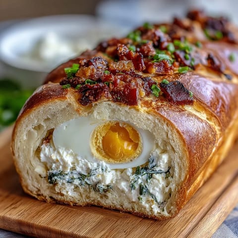 Rich ricotta and spinach Easter pie with whole hard-boiled eggs, baked until golden and perfect for holiday brunches.  