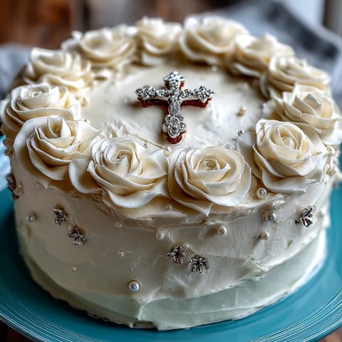 First Communion Cake White Roses