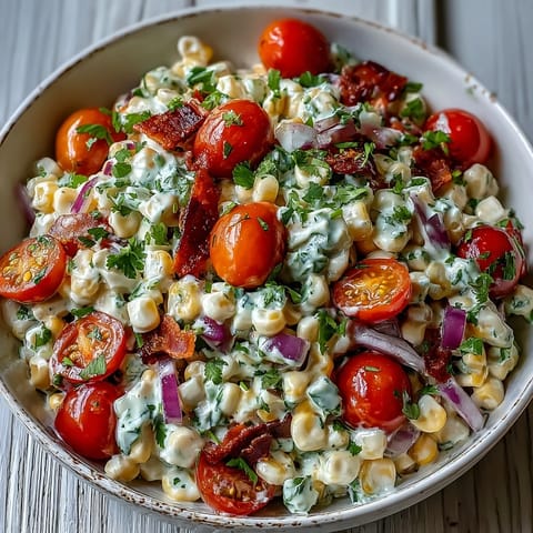 Creamy Corn Salad with Jalapeño, a vibrant summer side with sweet corn, red peppers, and a tangy lime dressing.