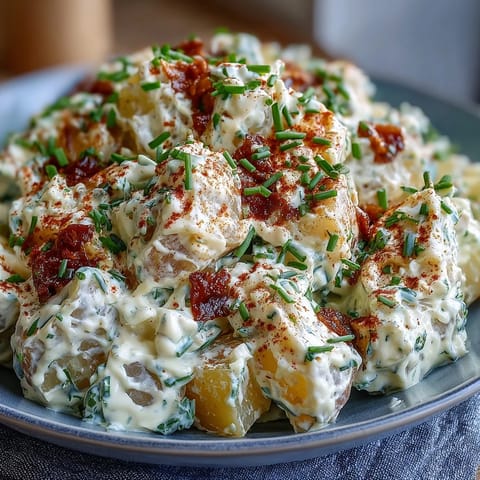 Classic Deviled Egg Potato Salad with creamy mustard dressing, hard-boiled eggs, and fresh herbs, perfect for picnics and BBQs.