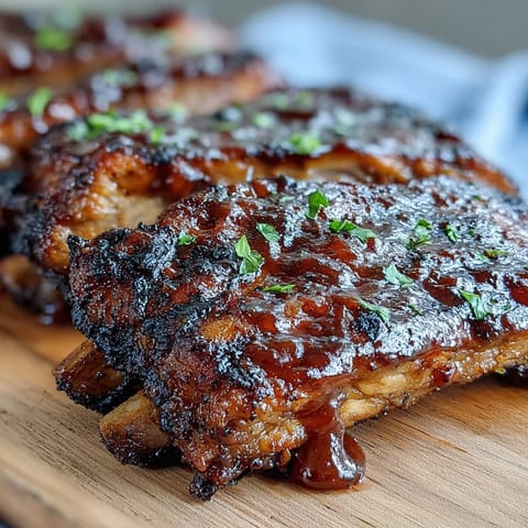 Father's Day BBQ Rib Board, glistening with three delicious sauces, ready to serve.
