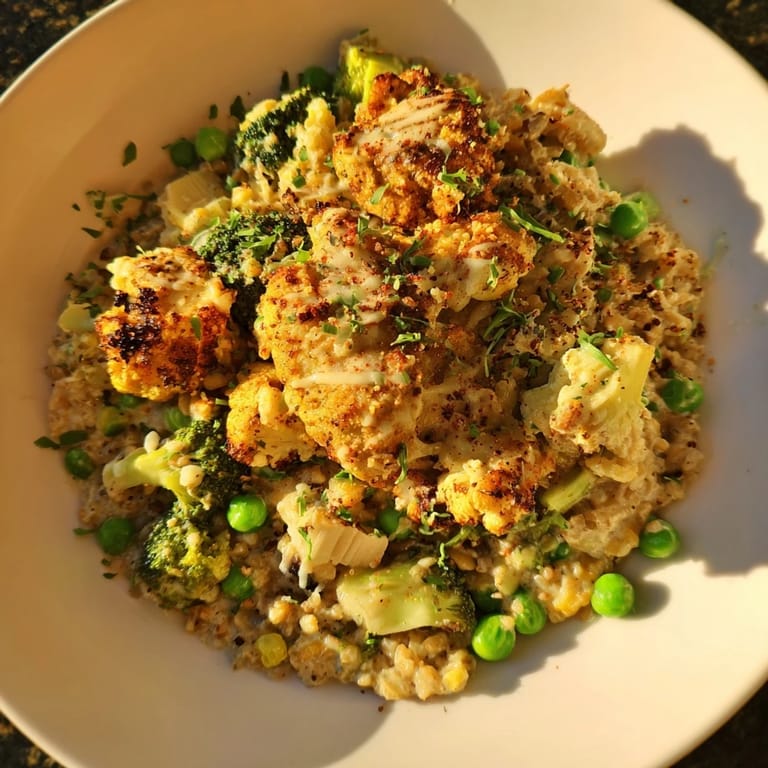 Golden chicken thighs nestled in a pan of flavorful All-in-One Pan Creamy Chicken and Wild Rice, ready to serve.