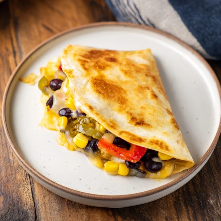 These Quick Black Bean and Corn Quesadillas, ready in minutes, showcase a melty cheese pull and fresh corn.
