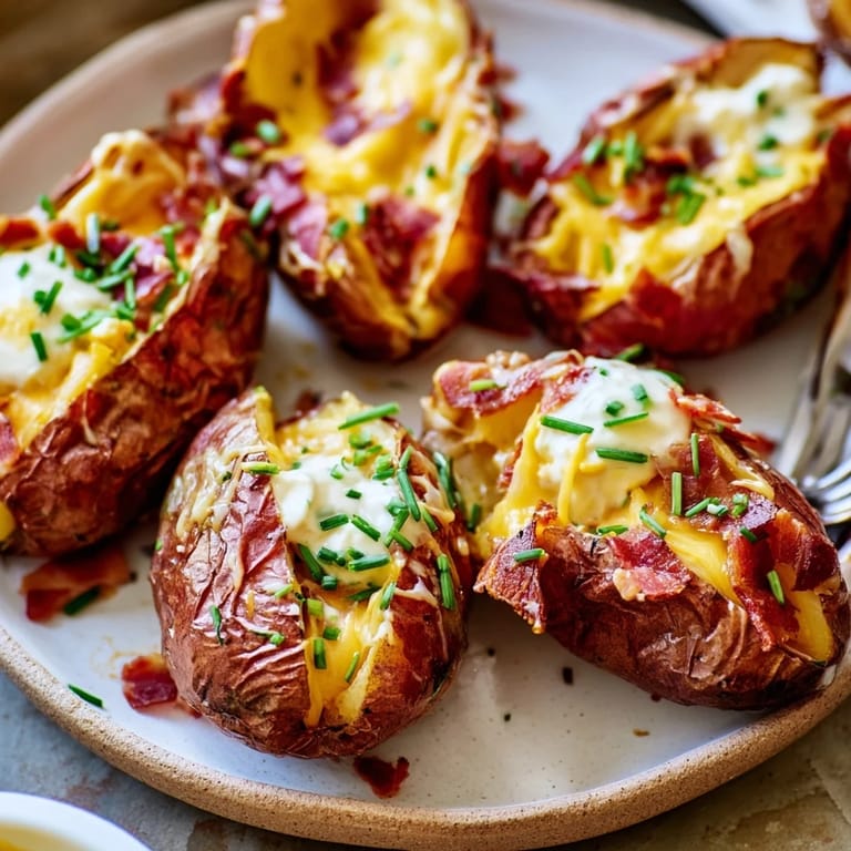 Crispy air-fryer potato skins, a comforting appetizer with creamy sour cream and chives alongside.