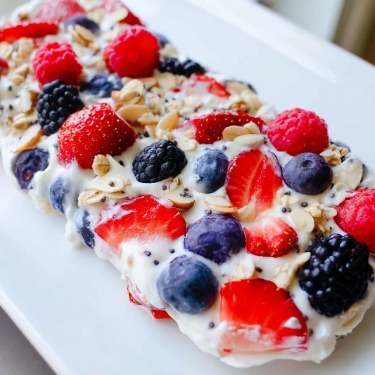 This homemade Frozen Fruit Yogurt Bark has a sweet and tart yogurt base, covered in fresh fruit.