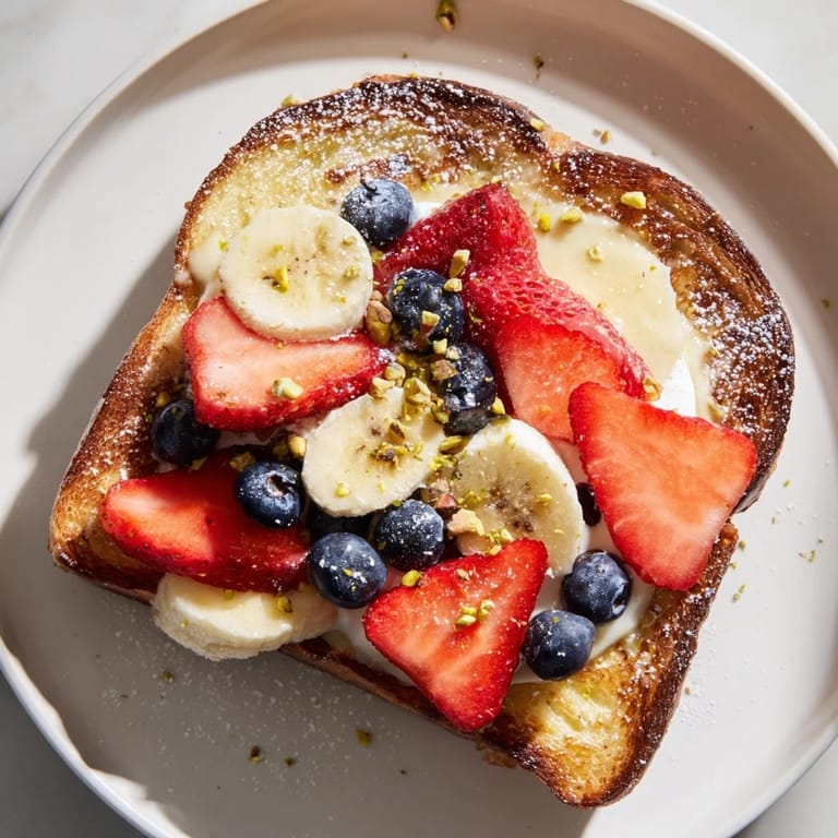Baked Viral Yogurt Toast, showcasing a creamy yogurt custard filling topped with fresh, juicy fruit.