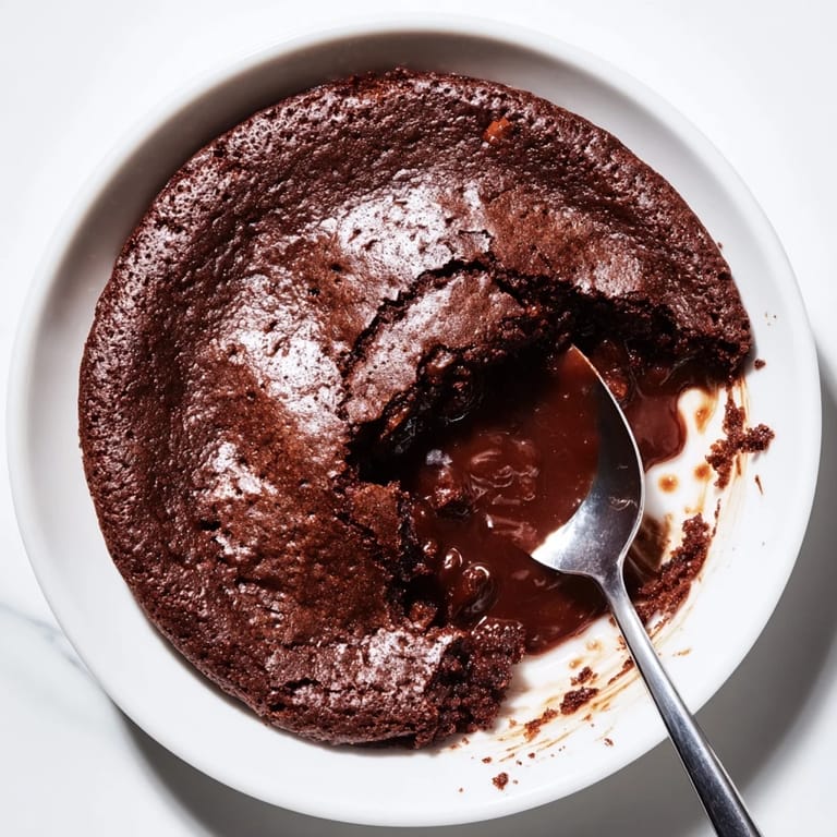 Molten chocolate Ina Garten Brownie Pudding served with vanilla ice cream; a rich and satisfying dessert.