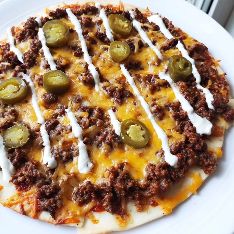 Golden-crusted Ground Beef Taco Pizza, showcasing its flavorful beef and melted cheese, perfect for dinner.