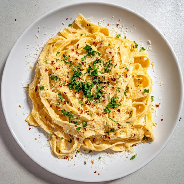 A close-up of sriracha honey pasta, highlighting glossy noodles, fresh herbs, and melted parmesan for a quick weeknight meal.