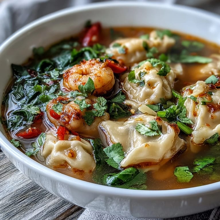 Clear, tangy broth filled with tender wontons, sliced vegetables, and a hint of lemongrass for a vibrant Asian fusion meal.