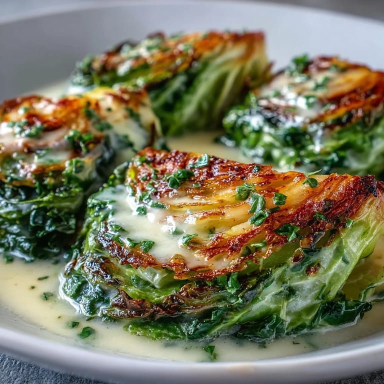 Steaming wedges of Herby Cabbage in Parmesan Broth, simmered with thyme and garlic for a savory aroma.