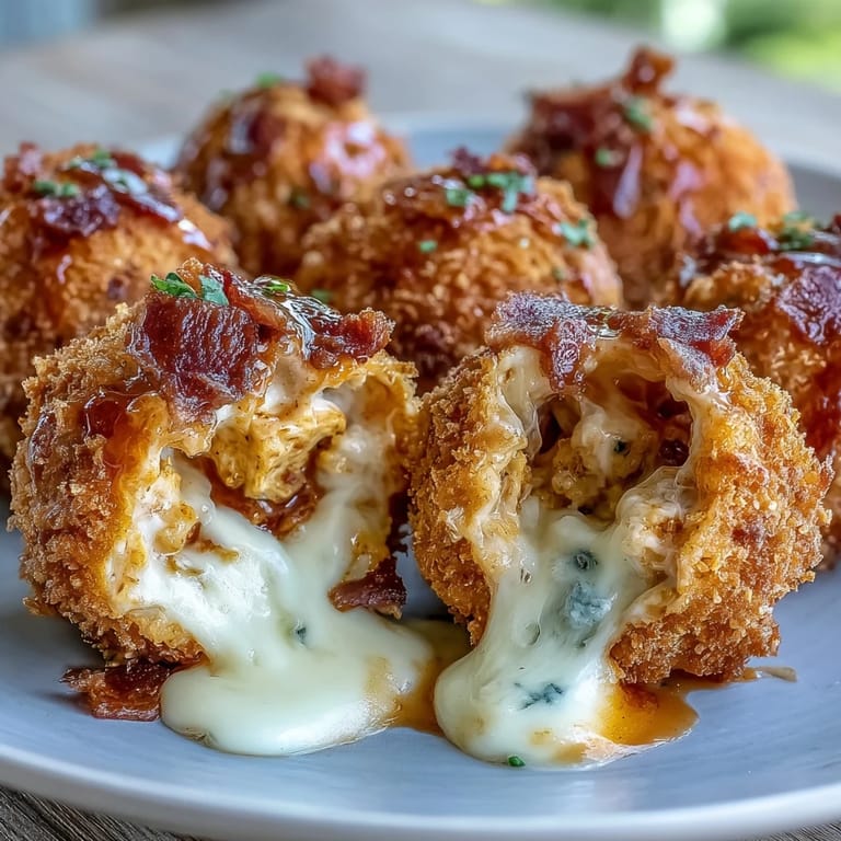 Crispy panko-coated appetizer bombs filled with spicy chicken, smoky bacon, and gooey mozzarella.
