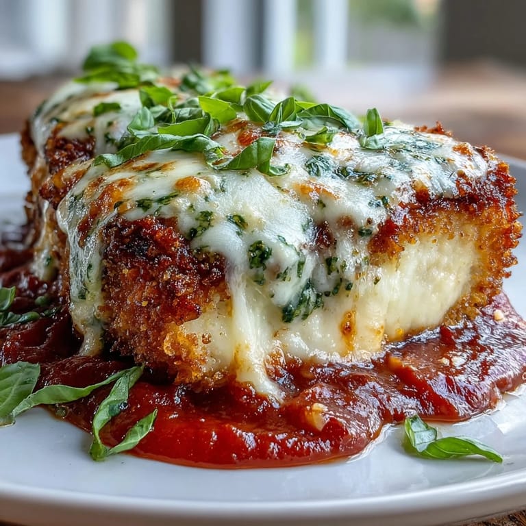 Pesto Chicken Parmesan features a fresh basil pesto layer and a final sprinkle of Parmesan cheese.