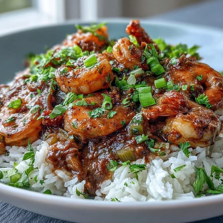 Fresh parsley and green onions garnish a serving of Classic New Orleans Étouffée, paired with crusty French bread on the side.