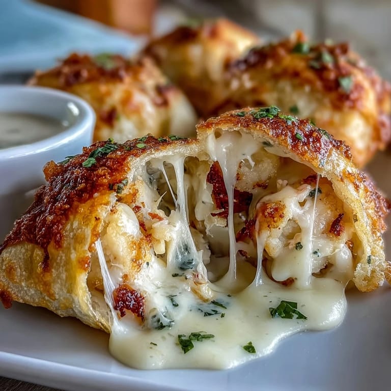 A fork breaks open a tortilla bomb to reveal a creamy crab and shrimp filling with melted cheese.