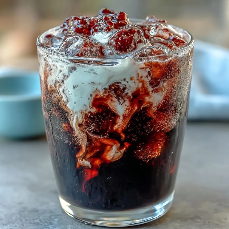 Sip a refreshing Midnight Malibu Dirty Soda with a vanilla coconut cream float, glistening ice cubes, and a bold Dr Pepper base.