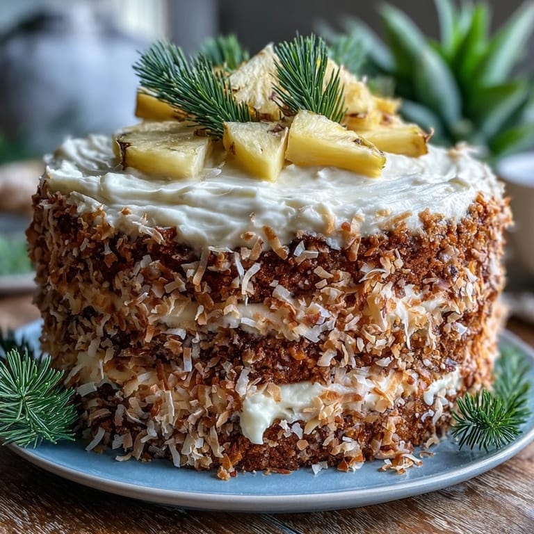 Slices of moist Hawaiian Carrot Pineapple Cake with pineapple, carrots, and warm spices.