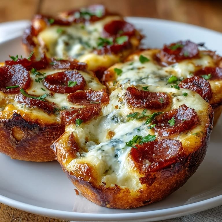 Savory High-Protein Pepperoni Breakfast Cups on a white plate with a small bowl of marinara for dipping.