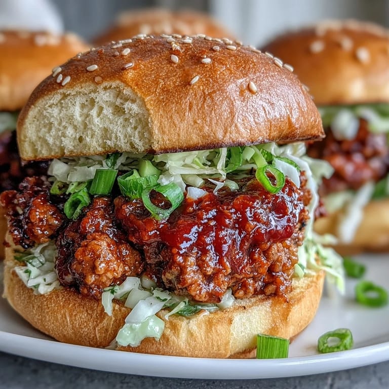 Bright orange carrots and green cabbage slaw top these Korean Turkey Sloppy Joe Sliders for a festive party bite.