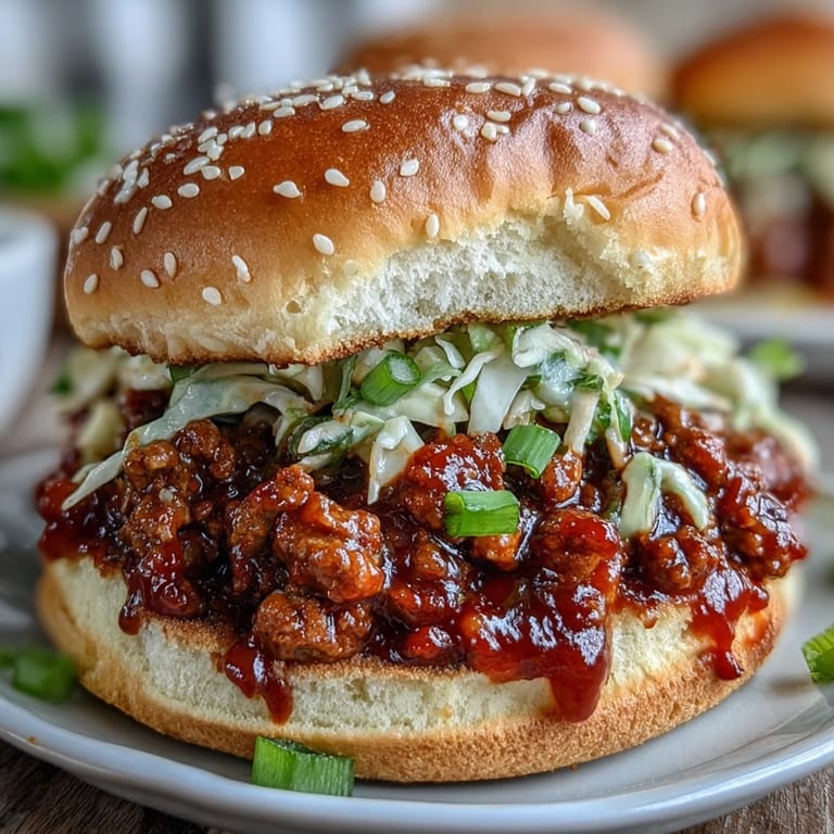 Serve these Korean Turkey Sloppy Joe Sliders warm with a sweet and spicy gochujang glaze.