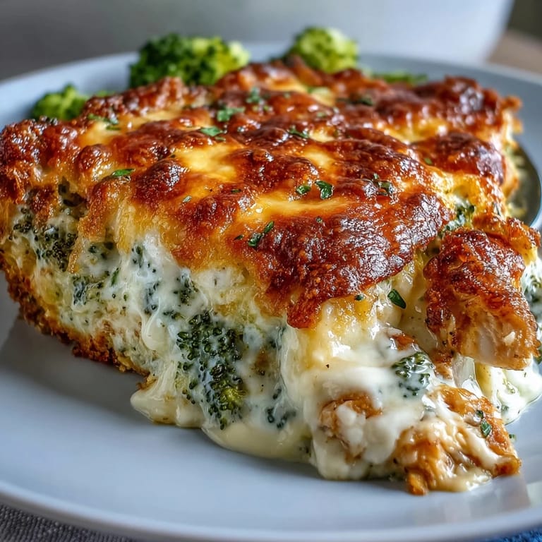 A comforting low-carb casserole featuring shredded chicken, steamed broccoli, and a rich blend of cheddar and cream cheese.