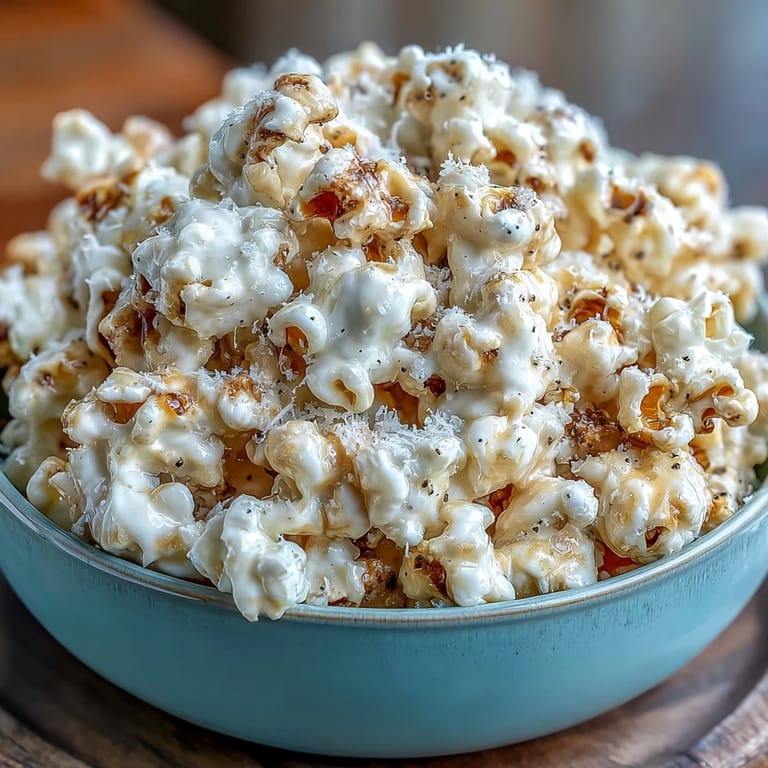 Elegant truffle popcorn featuring white truffle oil, Parmesan, and a hint of fleur de sel.