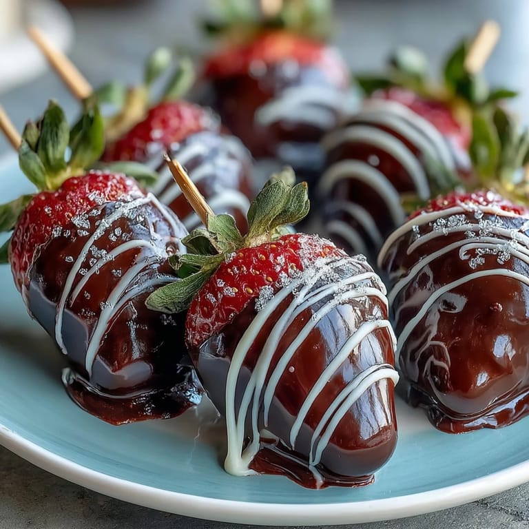 Elegant chocolate-covered strawberries glisten with a drizzle of white chocolate, nestled in a beautiful bouquet perfect for Valentine's Day gifting.  